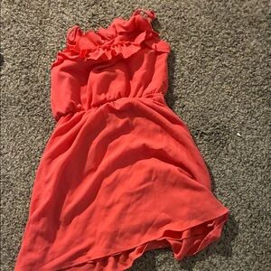 Coral Ruffled Sleeveless Dress